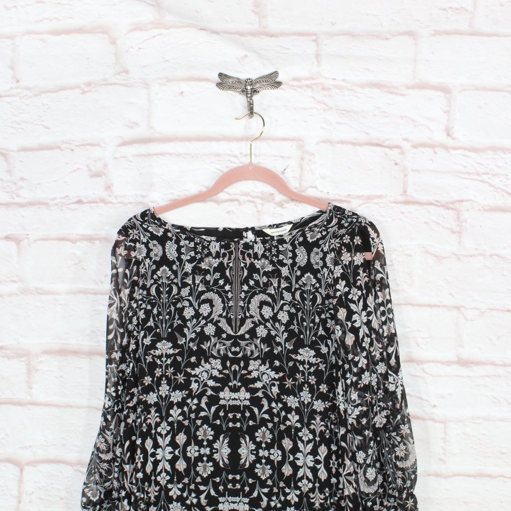 NEW Max Studio Black 100% Polyester Floral Cold Shoulder Sleeves Dress Size M - Picture 2 of 11